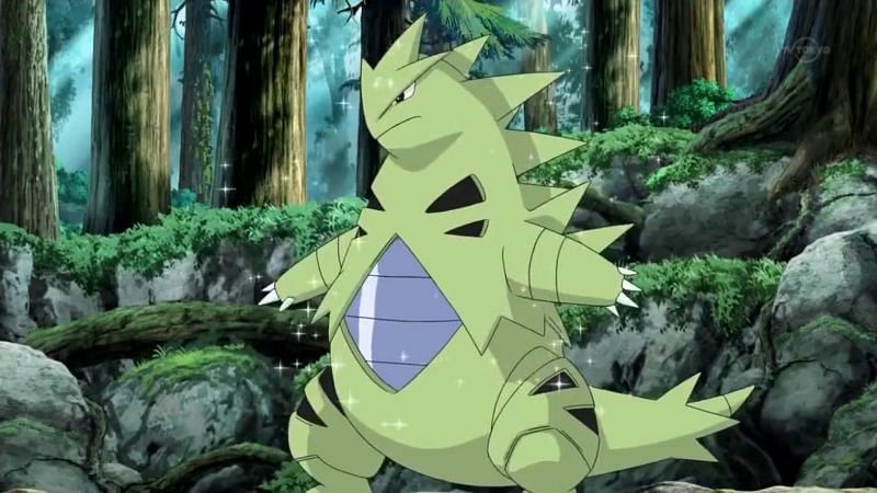Tyranitar, a Dark/Rock-type, in the anime (Image via The Pokemon Company)