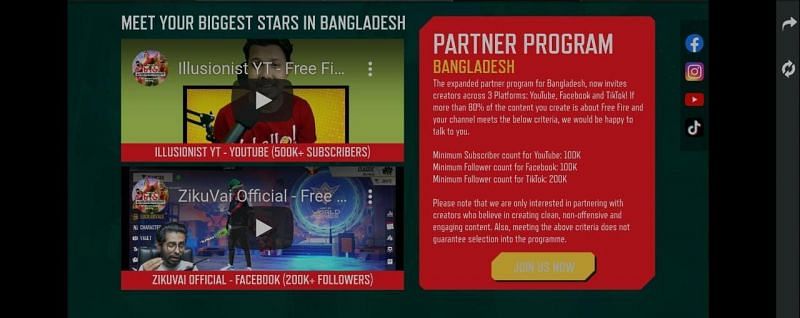 Free Fire has expanded the Partner Program for content creators from Bangladesh