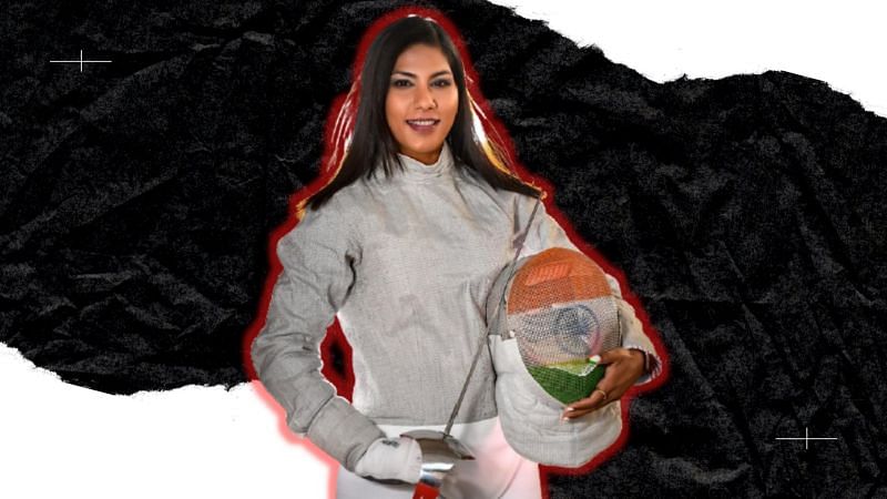 photo of indian fencer bhavani devi wearing a fencing lame 