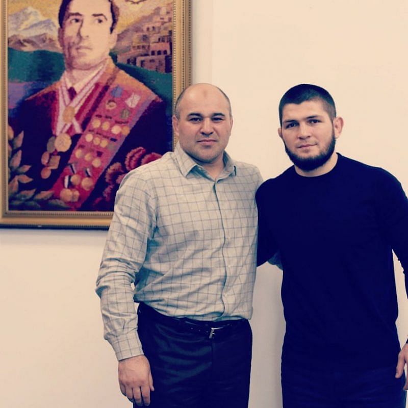 Sazhid Sazhidov (left) is a former coach of Khabib Nurmagomedov (right) and current Minister of Sports in Dagestan, Russia.