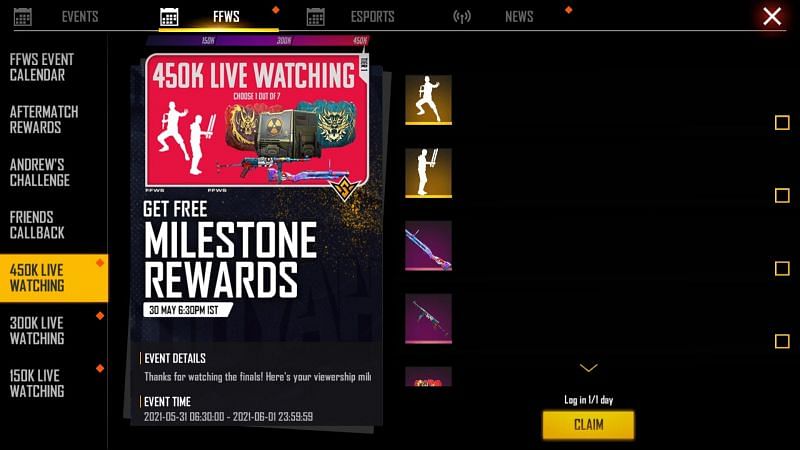 Free Fire live watching milestone rewards: How to get free legendary