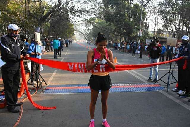 Priyanka shattered previous national record of 1:29:31s set by Bhawana Jat en route her qualification at Tokyo Olympics (Source: Twitter)