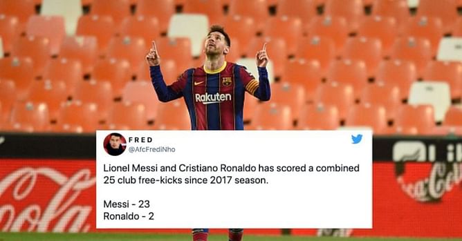 Twitter explodes as Lionel Messi's stunning free-kick inspires Barcelona to 3-2 victory over Valencia