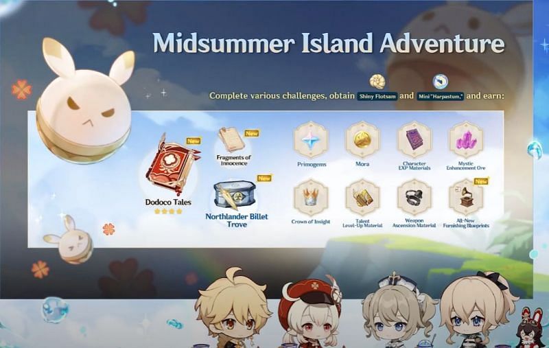 Midsummer Island Adventure rewards (Image via Genshin Impact)