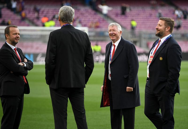Sir Alex Ferguson (2R) with Manchester United CEO Ed Woodward