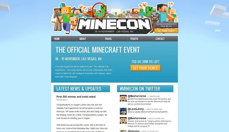 Herobrine in the header for the 2011 Minecon Event (Image via Mojang)