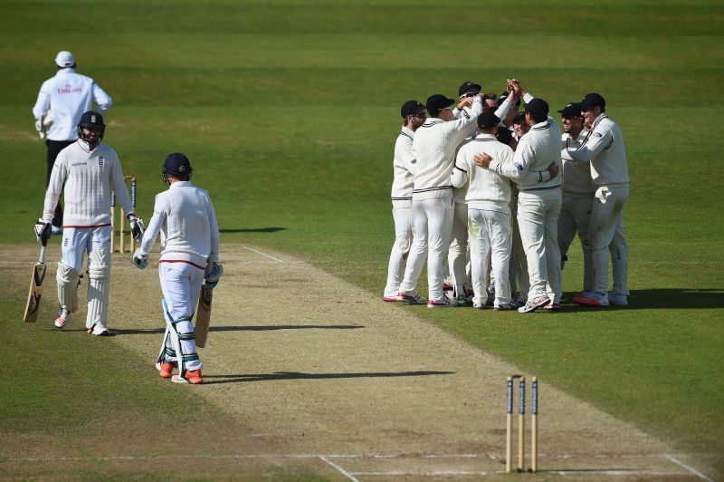 New Zealand celebrates after taking the final wicket at Headingley