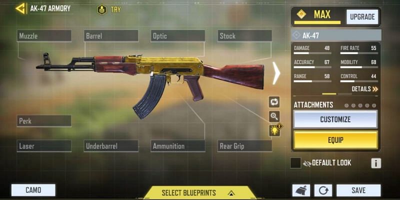 Gunsmith for AK-47 in COD Mobile (Image via Activision)