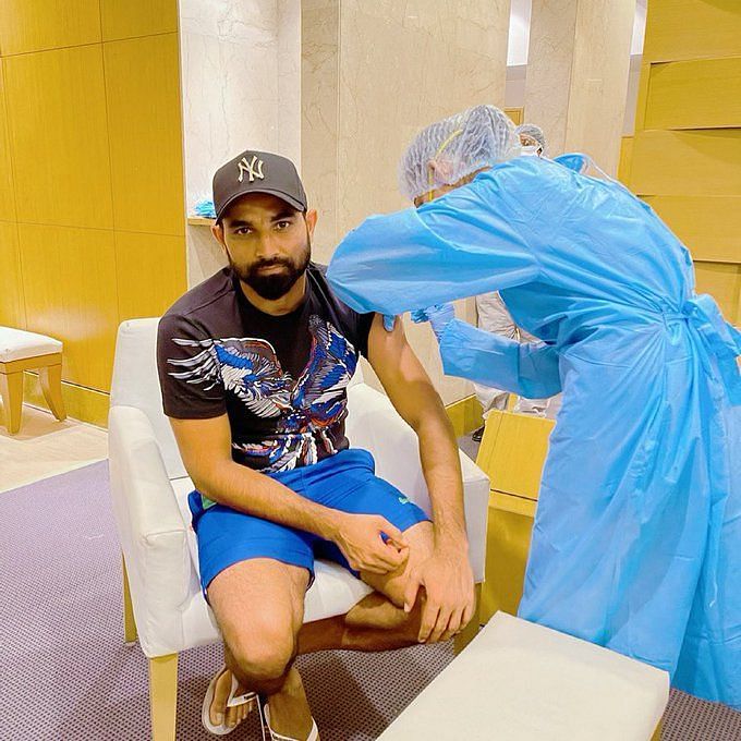 Mohammed Shami getting his vaccine. Pic Credits: Twitter