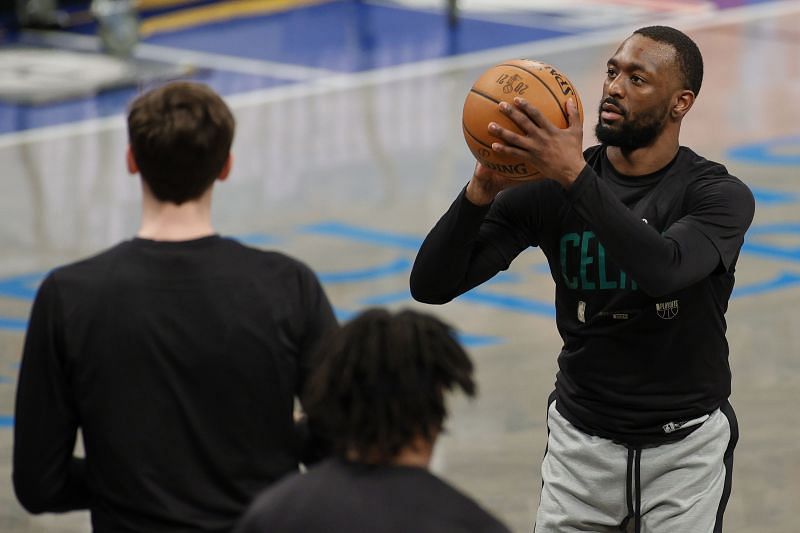 Kemba Walker #8 warms up before the first half of Game 2.