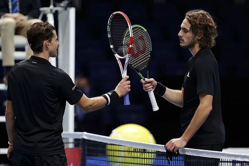 Dominic Thiem (L) and Stefanos Tsitsipas