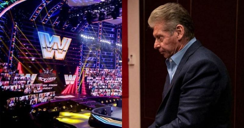 Throwback SmackDown set and Vince McMahon.