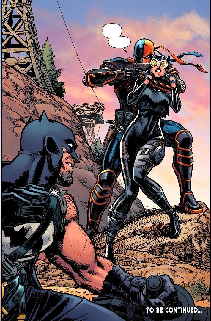 Death Stroke holding Catwoman hostage (Image via YouTube (I Talk))
