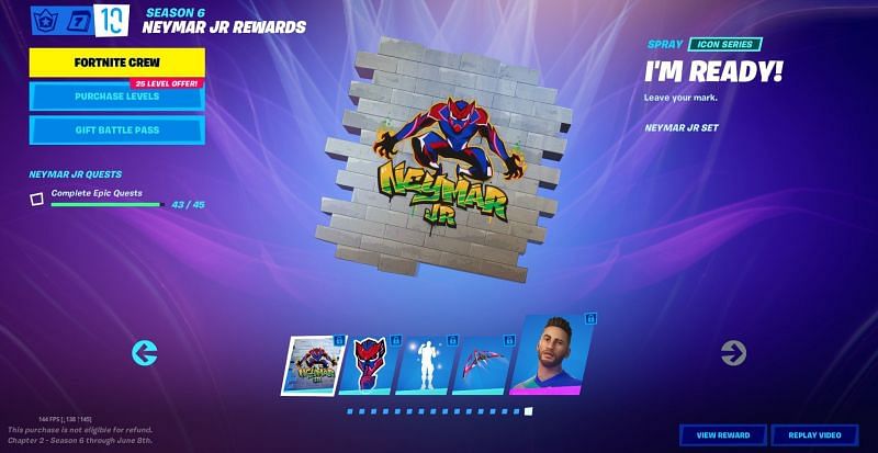 The Neymar Jr rewards in Fortnite (Image via Epic Games)