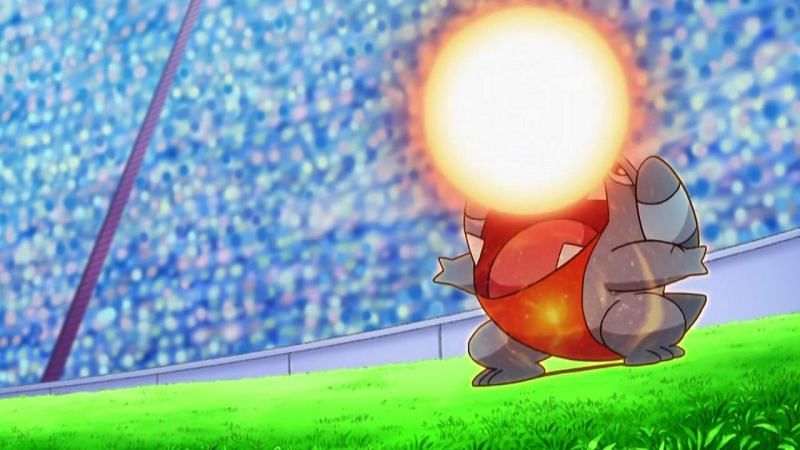 Gible using Draco Meteor in the anime (Image via The Pokemon Company)