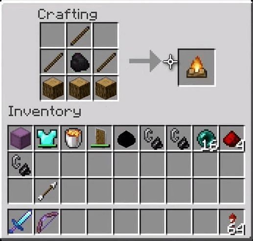 Campfire crafting recipe in Minecraft (Image via minecrafthowto)