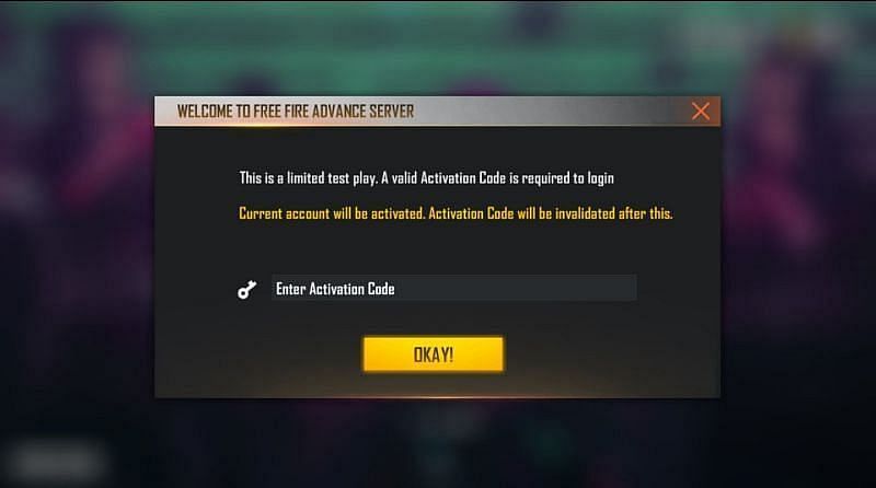 A dialog box asking for the Activation Code will appear on your screens. (Image via Free Fire)