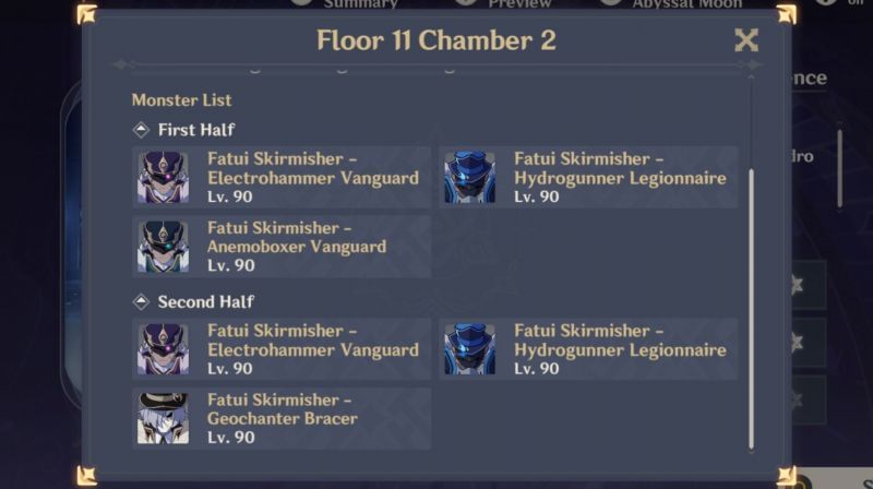 Floor 11 Chamber 2 enemies in Spiral Abyss 1.5