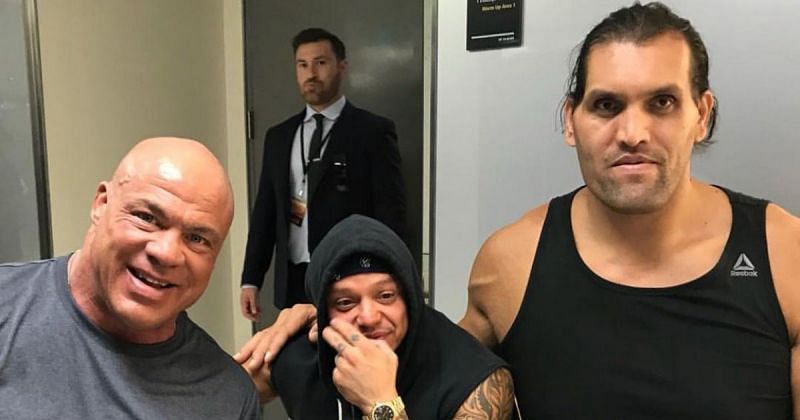 Kurt Angle, Rey Mysterio, and The Great Khali.