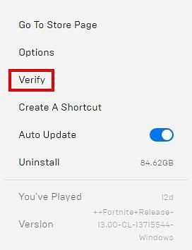 Verifying Fortnite game files (Image via Epic Games)