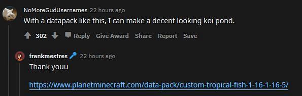 OP provides a link to his datapack in this thread (Image via Reddit)