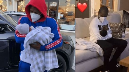 Floyd Mayweather with his newborn grandson, Kentrell Jr. (Photo credits: @moneyyaya on Instagram)