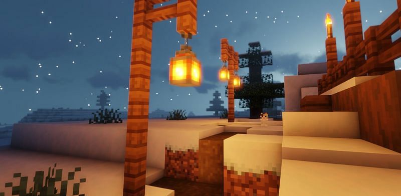 Naturally spawning lanterns and a cat (Image via Minecraft)