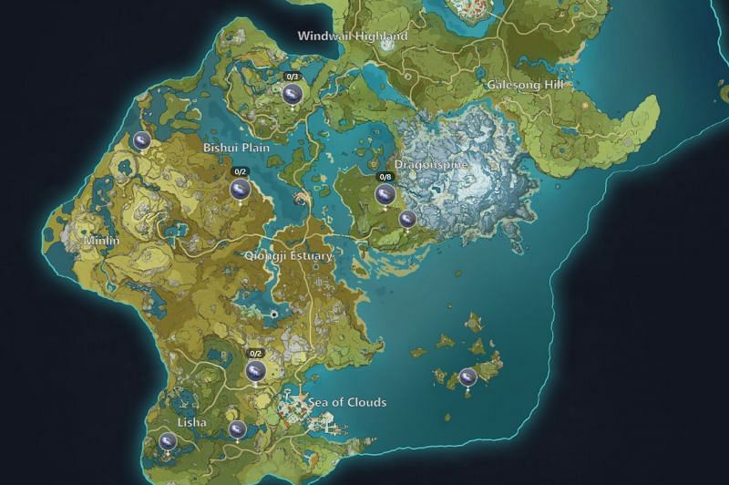 Noctilucous Jade locations in Teyvat (Image via Genshin Impact Interactive Map - miHoYo)