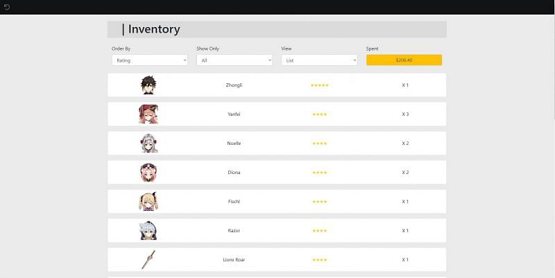 Players can check their inventory in this simulator (Image via Uzairashraf.dev)
