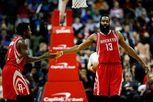 Patrick Beverley and James Harden during their Houston Rockets' days.