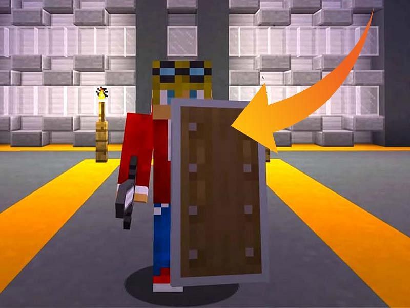 A Minecraft player equipped with a sword and shield (Image via lifefalcon)
