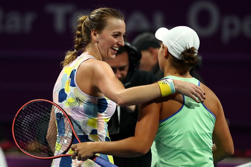 Petra Kvitova with Ashleigh Barty at the 2020 Qatar Total Open