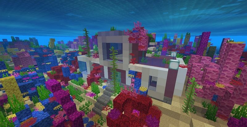A super creative base build in a coral reef (Image via Reddit)