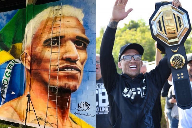 A mural of Charles Oliveira was painted in Guaruja after his UFC 262 win. (Image via @btsportufc on Twitter)