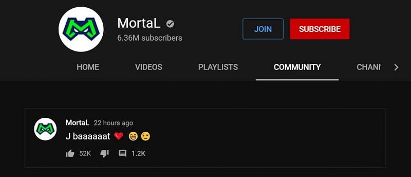 A snippet from MortaL&#039;s YouTube community page