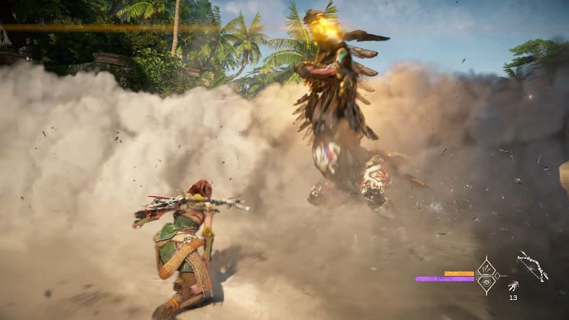 Aloy using smoke bombs (Image via Sony)