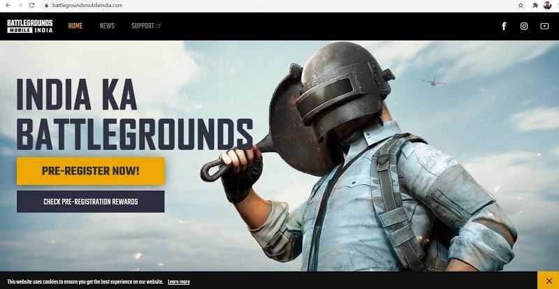 The official website for Battlegrounds Mobile India