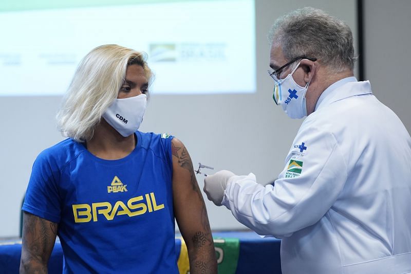 Brazilian marathon swimmer Ana Marcela Cunha receives the first dose of Pfizer vaccine ahead of Tokyo Olympics.