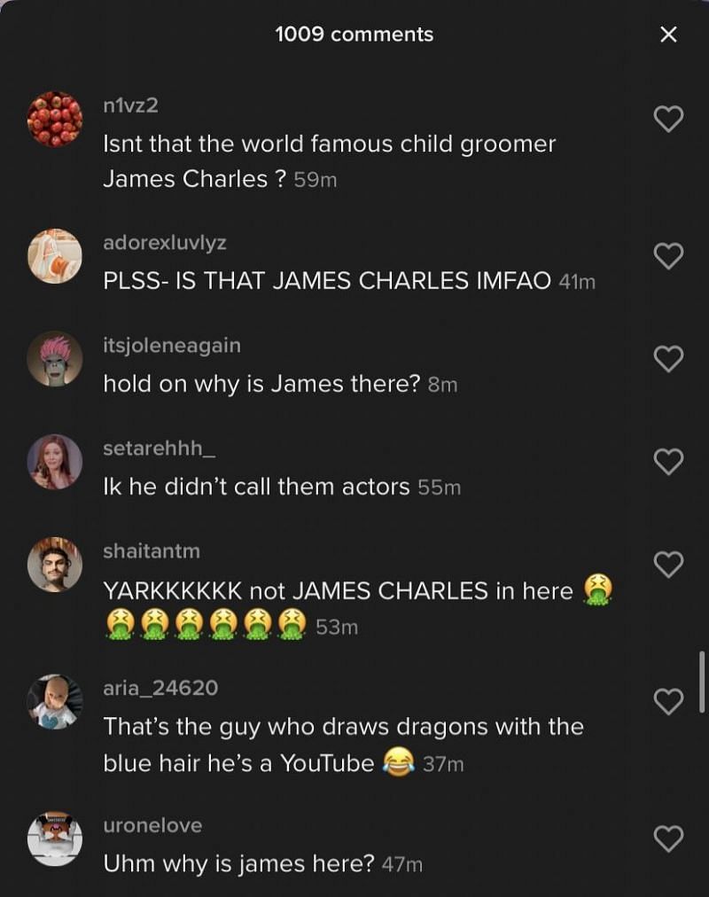 Fan reactions to James Charles on set (Image via TikTok)