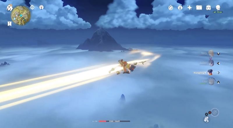 The flying character glitch in Genshin Impact (Image via Mety333 - YouTube and miHoYo)