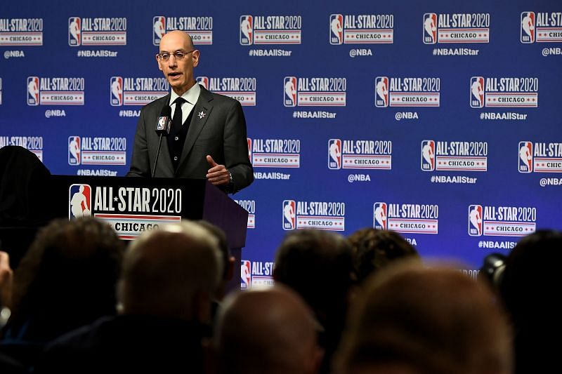 NBA commissioner, Adam Silver, talks to the media in 2020