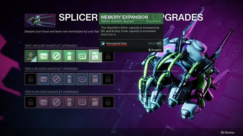 Guardians need decrypted data to unlock Splicer Gauntlet upgrades with the Splicer Servitor. Image via Bungie