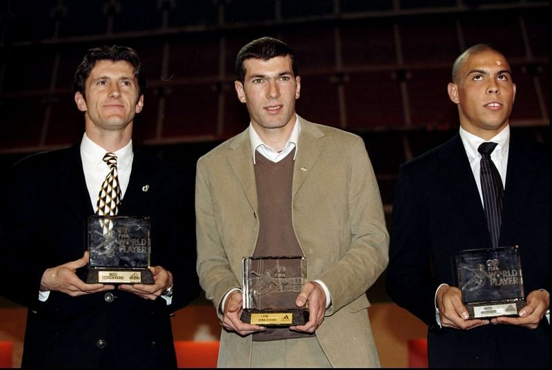 Davor Suker, Zinedine Zidane and Ronaldo at the 1998 FIFA World Player of the Year ceremony