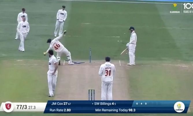 Watch: Chris Cooke comically crashes into the stumps, teammates can’t control laughter
