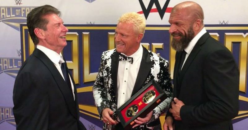 Vince McMahon, Jeff Jarrett, and Triple H before the 2018 WWE Hall of Fame