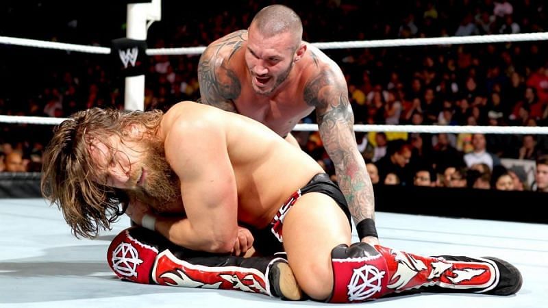 Randy Orton and Daniel Bryan engaged in a furious battle