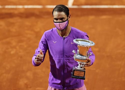 Rafael Nadal with the 2021 Italian Open trophy