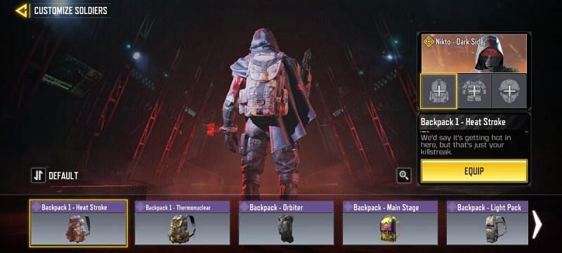 Even a Legendary Character like Dark Nikto doesn&#039;t have any customized Backpack (Image via Activision)