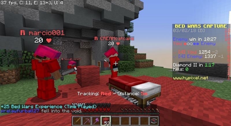 Minecraft Bedwars Red Player Attacking Blue Player · Creative Fabrica