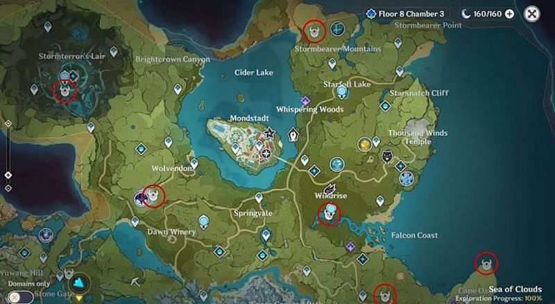 Unusual Hilichurl map locations in Mondstadt (image via Genshin Impact)